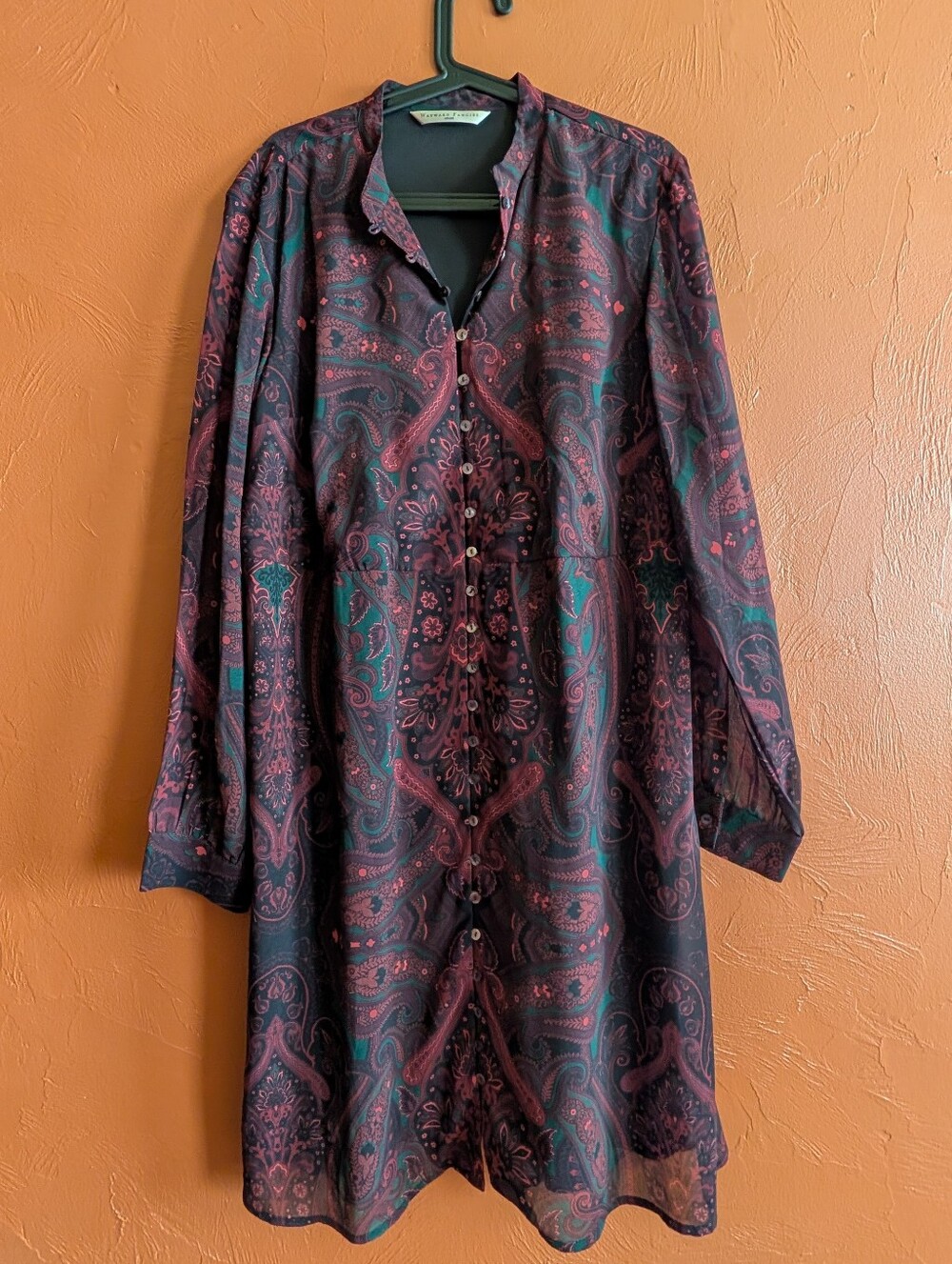 eshakti Burgundy Paisley Long Sleeve Dress